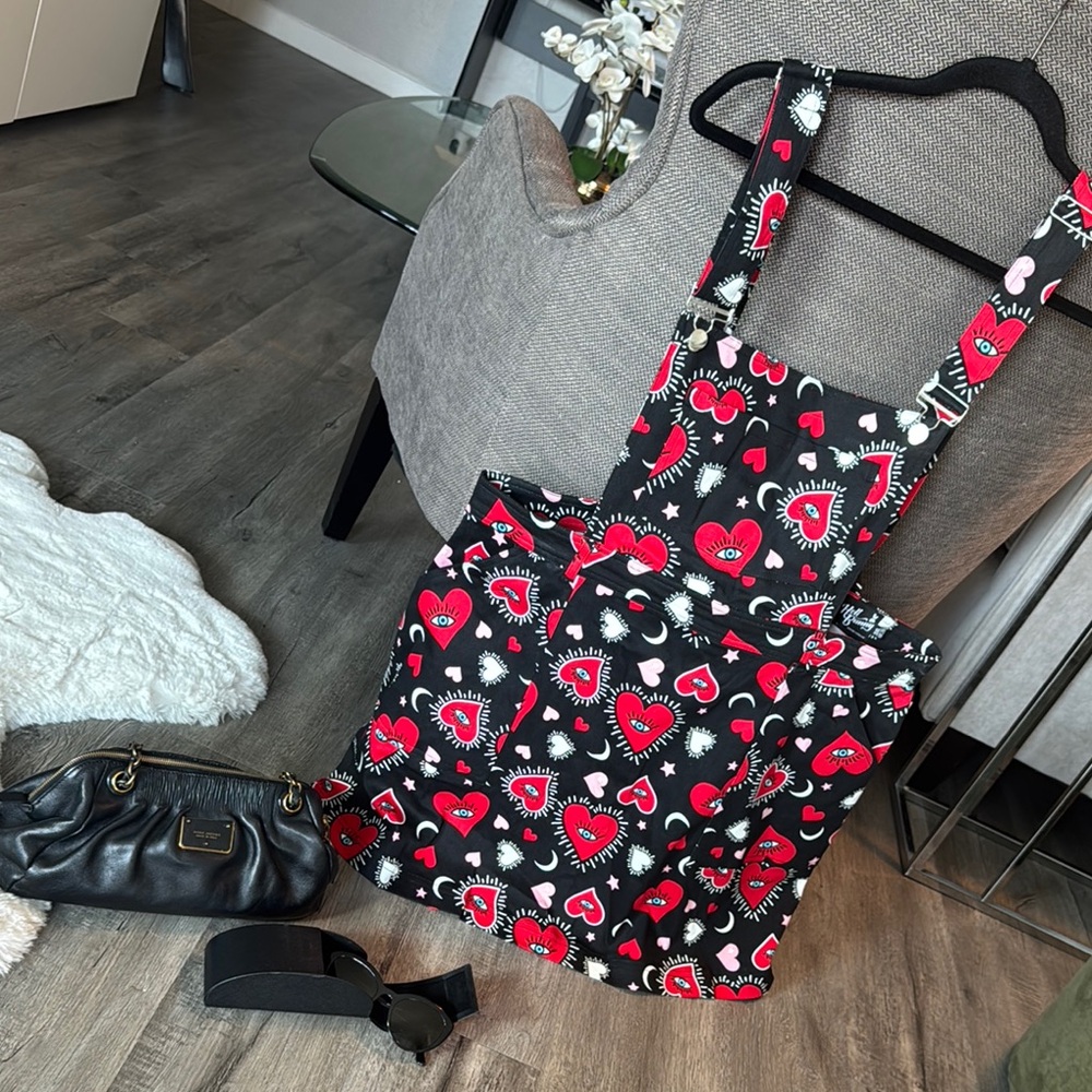 SUMMER CLEARANCE - Hell Bunny Black and Red Heart Overall Dress